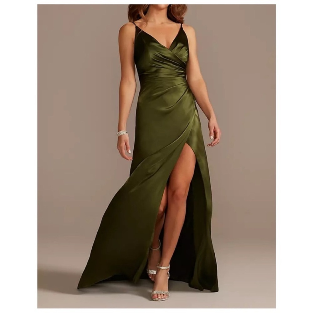 Galina Signature Charmeuse Draped Strappy Dress in Martini Olive Size 10